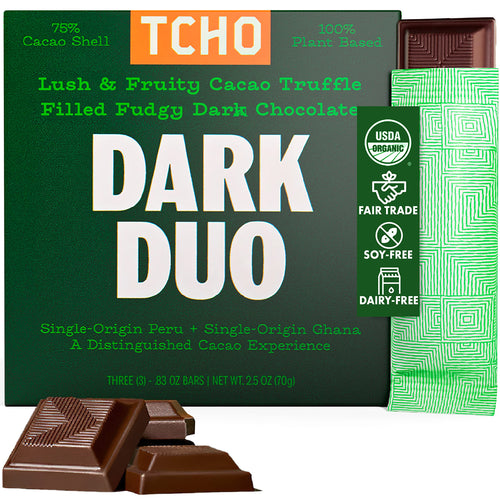 Tcho Organic Dark Duo Filled Dark Chocolate, 2.47 oz