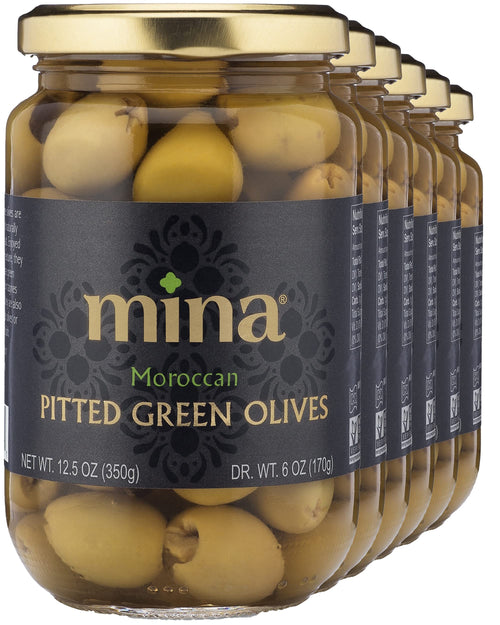 Mina Pitted Green Olives, 12.5 oz (Pack of 6)