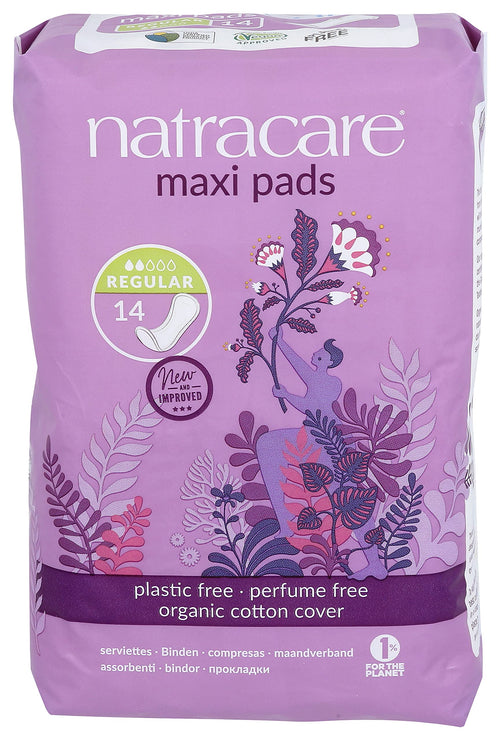 Natracare Natural Traditional Maxi Pads, Regular, No Wings, 14 Count