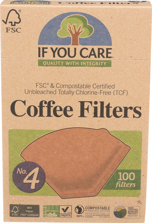 If You Care #4 Cone Shaped Unbleached Compostable Coffee Filters, 100 Count