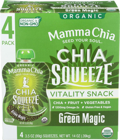 Mamma Chia Organic Vitality Squeeze Snack, Green Magic, 3.5 oz (Pack of 4)