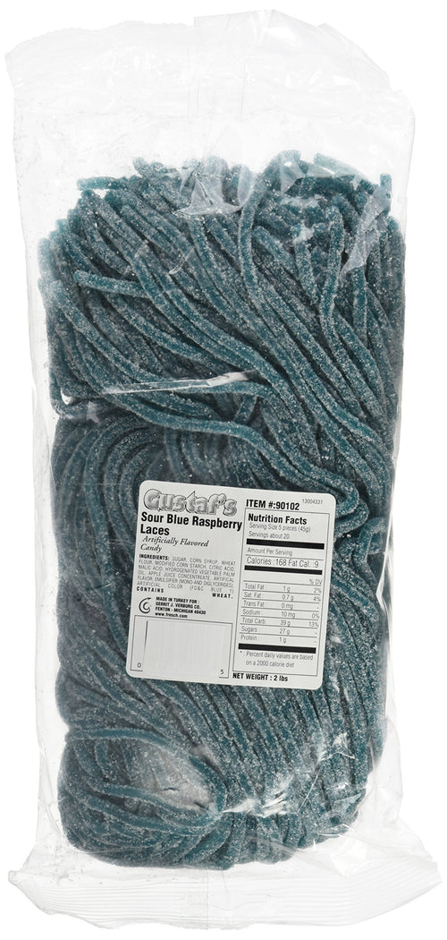 Gustaf's Sour Blue Raspberry Licorice Laces, 2 lb Bag