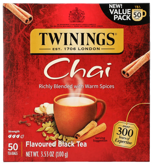 Twinings Chai Black Tea, Individually Wrapped Bags, 50 Count