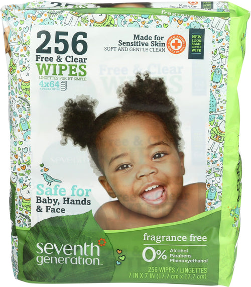 Seventh Generation Sensitive Protection Unscented Baby Wipes, 64 Count (Pack of 4)