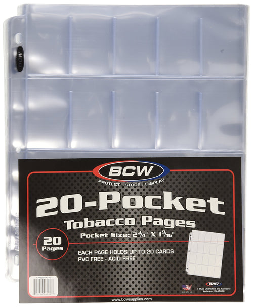 BCW Clear 20-Pocket Tobacco Pages, 20 Pages
