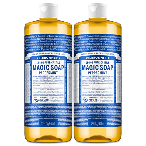 Dr. Bronner's Peppermint Pure-Castile Liquid Soap, 32 oz (Pack of 2)