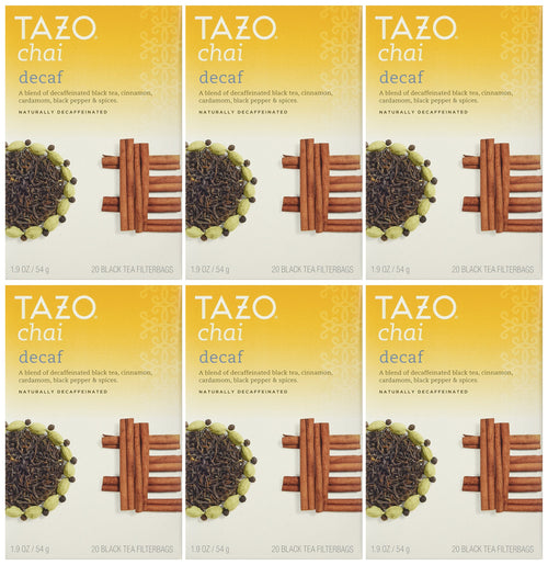 Tazo Decaf Chai Spiced Black Tea, 20 Tea Bags (Pack of 6)