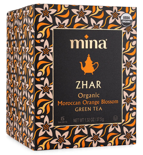 Mina Zhar Organic Moroccan Orange Blossom Green Tea, 15 Sachets