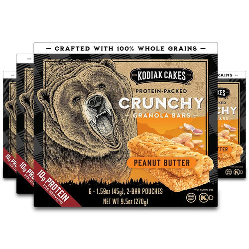 Kodiak Cakes Protein Crunchy Granola Bar, Peanut Butter (Pack of 4 Boxes)