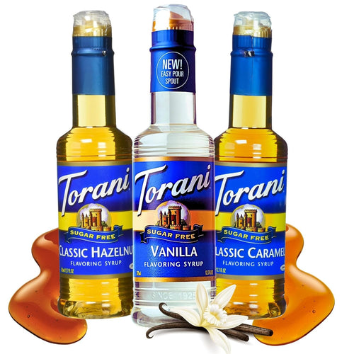 Torani Sugar Free Coffee Syrup Variety Pack, Vanilla, Hazelnut and Caramel (Pack of 3)