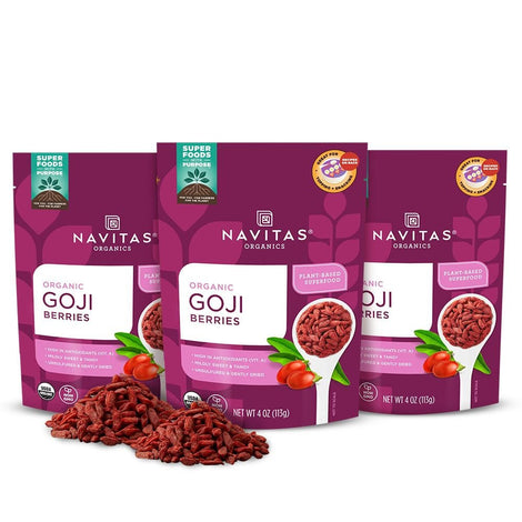 Organic Goji Berries Sharable Adult Snacks, Bulk Dried Berry Topper for Granola, Salad or Smoothies, No Sugar Added Plant Based Superfood, Resealable Bag Pack of 3