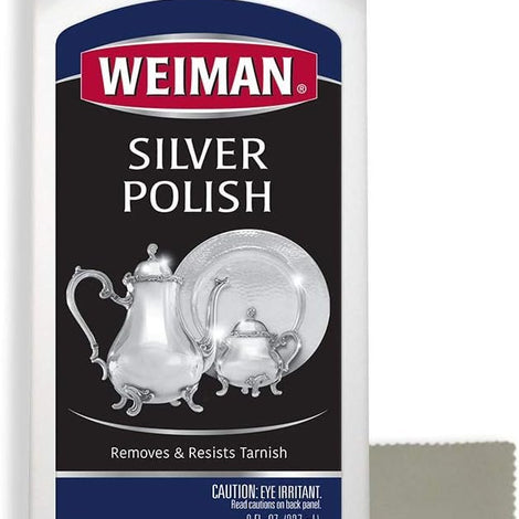 Weiman Silver Cleaner and Polish - 8 Ounce with Polishing Cloth - Ammonia Free - Polish Silver Jewelry Sterling Silver Antique Silver Gold Brass Copper and Aluminum