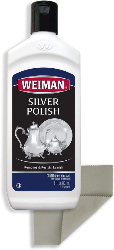 Weiman Silver Cleaner and Polish - 8 Ounce with Polishing Cloth - Ammonia Free - Polish Silver Jewelry Sterling Silver Antique Silver Gold Brass Copper and Aluminum