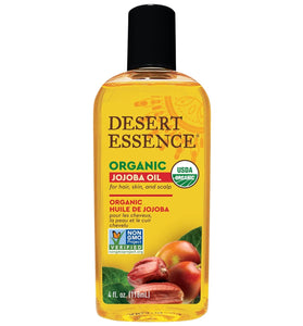 Desert Essence Organic Jojoba Oil, 4 fl oz - Gluten Free, Vegan, Non-GMO - Pure Natural Plant Extract for Hair, Skin & Scalp - Provides 24 Hours of Moisture - No Greasy Residue or Clogged Pores