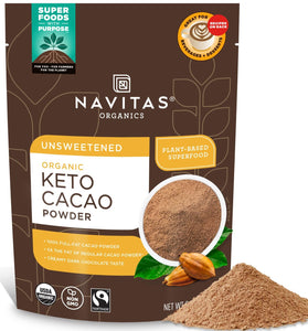 Navitas Organics Keto Cacao Powder, 8 oz. Bag, 15 Servings — Organic, Non-GMO, Fair Trade, High Fat Cacao