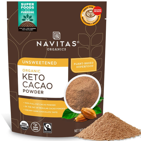 Navitas Organics Keto Cacao Powder, 8 oz. Bag, 15 Servings — Organic, Non-GMO, Fair Trade, High Fat Cacao