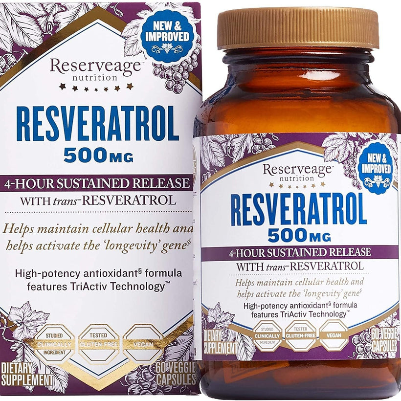 Reserveage Beauty, Resveratrol 500 mg, Antioxidant Supplement for Heart and Cellular Health, Supports Healthy Aging and Immune System, Paleo, Keto, 60 Capsules