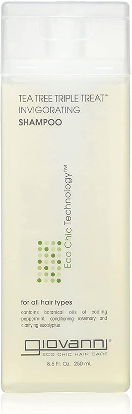 GIOVANNI Tea Tree Triple Treat Invigorating Shampoo - Cooling Peppermint, Eucalyptus & Rosemary, Helps Strengthen & Rejuvenate Hair & Scalp, Salon Quality, Paraben Free - 8.5 oz (1 Pack)