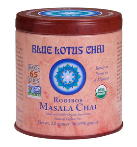 Blue Lotus Chai - Rooibos Flavor Masala Chai - Makes 65 Cups - 2 Ounce Masala Spiced Chai Powder with Organic Spices - Instant Indian Tea No Steeping - No Gluten
