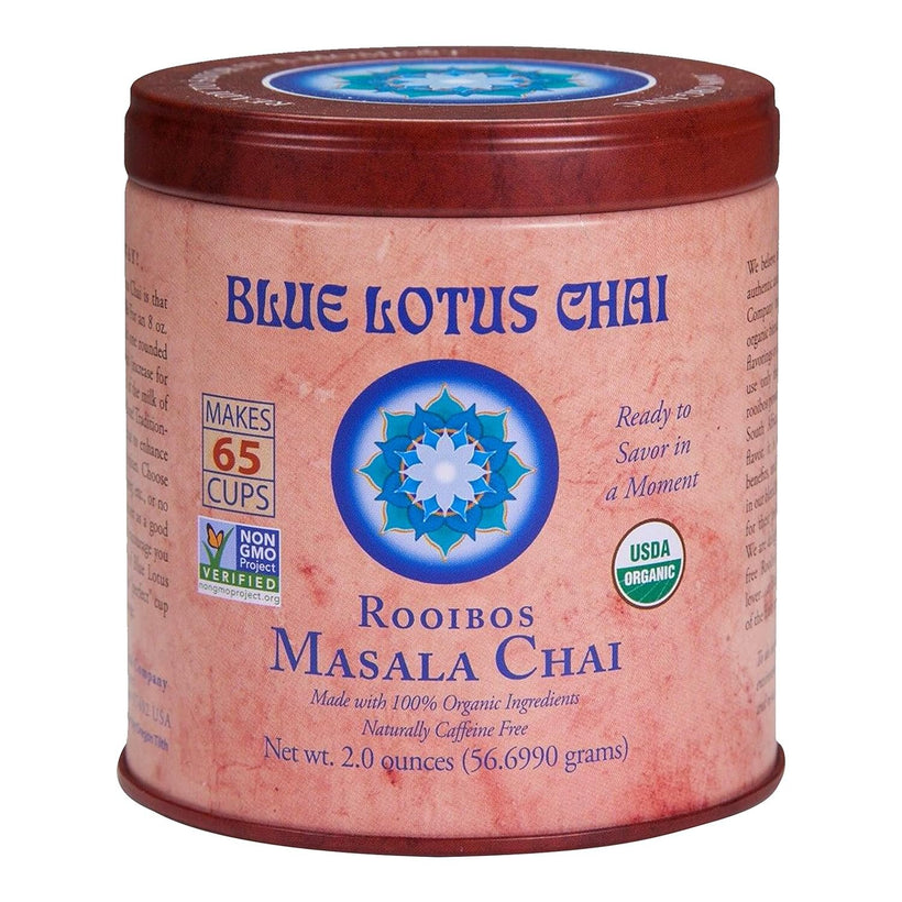 Blue Lotus Chai - Rooibos Flavor Masala Chai - Makes 65 Cups - 2 Ounce Masala Spiced Chai Powder with Organic Spices - Instant Indian Tea No Steeping - No Gluten