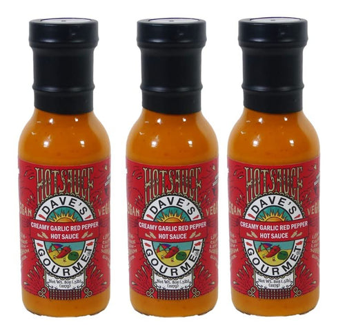 Dave's Gourmet Creamy Garlic Red Pepper Hot Sauce, Medium Heat, 8 oz (Pack of 3)