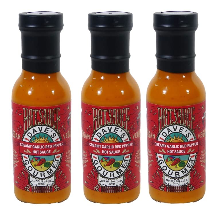Dave's Gourmet Creamy Garlic Red Pepper Sauce-Medium Heat For Salads, Dips, Dressings