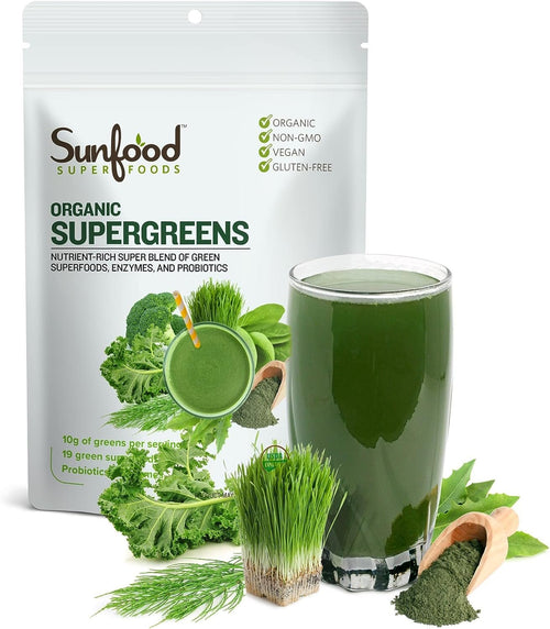 Sunfood Superfoods Organic Supergreens Blend Powder, 8 oz