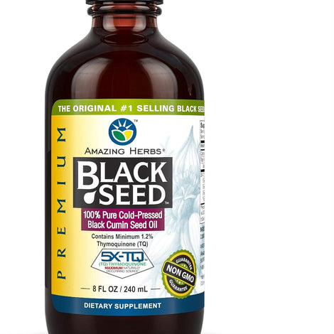 Amazing Herbs Premium Black Seed Oil - Cold Pressed Nigella Sativa Aids Digestion & Immunity - 8 Oz