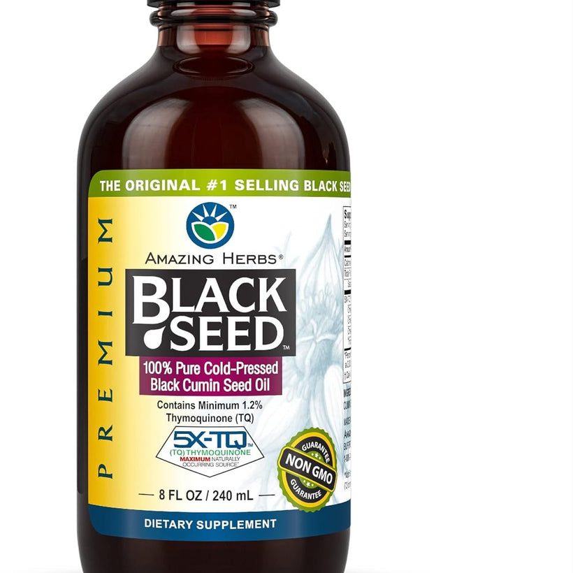 Amazing Herbs Premium Black Seed Oil - Cold Pressed Nigella Sativa Aids Digestion & Immunity - 8 Oz