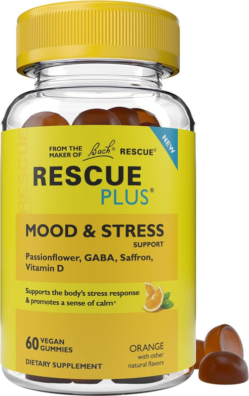 Bach Rescue Plus Mood & Stress Support Gummies, Natural Orange, 60 Count