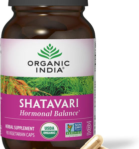 ORGANIC INDIA Shatavari Herbal Supplement - Supports Hormonal Balance, Immune and Inflammatory Response, Vegan, Gluten-Free, USDA Organic, Supports Reproductive Health - 90 Capsules