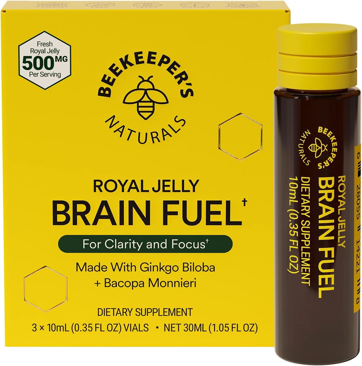 Beekeeper's Naturals B.LXR Brain Fuel - Memory, Focus and Clarity Liquid Formula, Supports Productivity - Royal Jelly, Ginkgo Biloba, Bacopa Monnieri - Keto Friendly, Gluten & Caffeine-Free