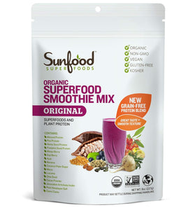 Sunfood Superfood Smoothie Mix | Organic Plant-Based Protein Blend (Pea, Hemp, Almond, Pumpkin) & 13 Potent Superfoods | Grain Free, Non-GMO, Vegan, Gluten Free | 8 oz Pouch