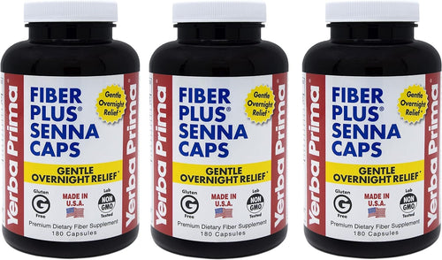 Yerba Prima Fiber Plus Senna Capsules, 180 Count (Pack of 3)