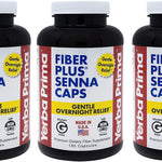 Yerba Prima Fiber Plus Senna Capsules, 180 Count (Pack of 3) - 118 Servings of Gentle Overnight Relief, USA Made, Non-GMO, Certified Gluten-Free, for Short-Term Use to Restore Regularity