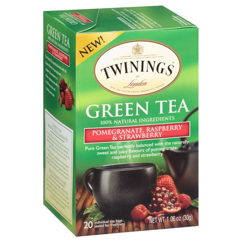Twinings Green Tea with Pomegranate, Raspberry, and Strawberry - Caffeinated Green Tea Bags Individually Wrapped, 20 Count (Pack of 2)