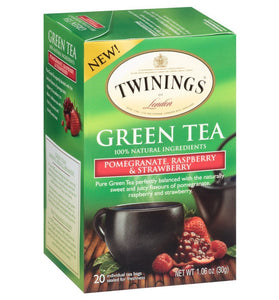 Twinings Green Tea with Pomegranate, Raspberry, and Strawberry - Caffeinated Green Tea Bags Individually Wrapped, 20 Count (Pack of 2)