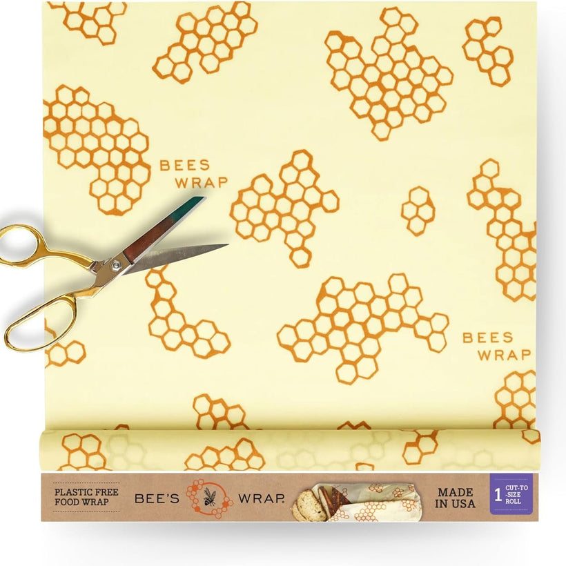 Bee's Wrap Reusable Beeswax Food Wraps Made in the USA, Eco Friendly Beeswax Food Wrap, Sustainable Food Storage Containers, Organic Cotton Food Wrap, XXL Cut To Size Wax Paper Roll, Honeycomb Pattern
