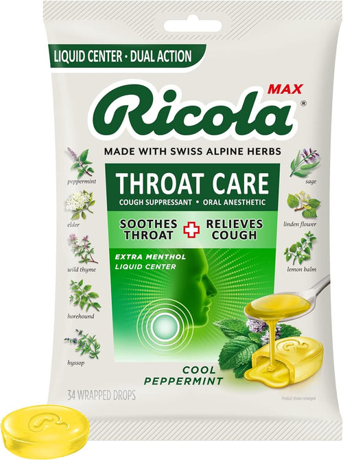 Ricola Max Throat Care Cool Peppermint Drops, 34 Count