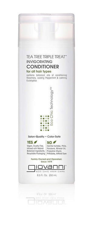 GIOVANNI Tea Tree Triple Treat Invigorating Conditioner, 8.5 oz. - Cooling Peppermint, Eucalyptus, Rosemary, Helps Dry Flaking Scalp, Lauryl and Laureth Sulfate Free, Paraben Free