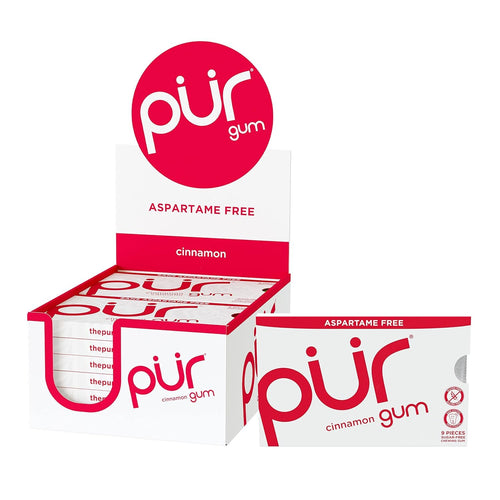 PUR Cinnamon Xylitol Gum, 108 Count (12 Packs of 9)