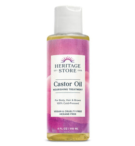 HERITAGE STORE Castor Oil, Cold Pressed, Rich Hydration for Vibrant Hair & Skin, Bold Lashes & Brows, No Hexane