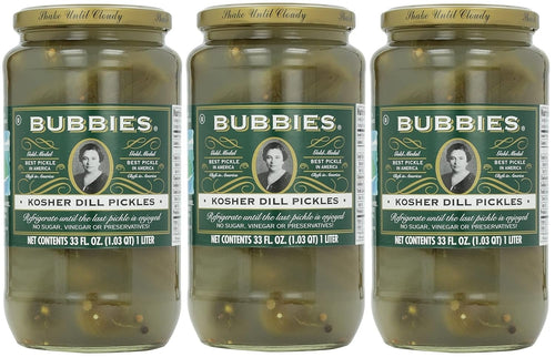 Bubbies Pure Kosher Dill Pickles, 33 oz (Pack of 3)