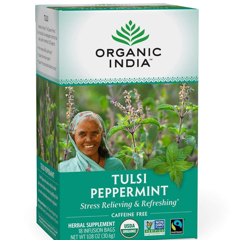 Organic India Tulsi Original Herbal Tea - Holy Basil, Stress Relieving & Energizing, Immune Support, Adaptogen, Vegan, USDA Certified Organic, Non-GMO, Caffeine-Free - 18 Infusion Bags, 2 Pack