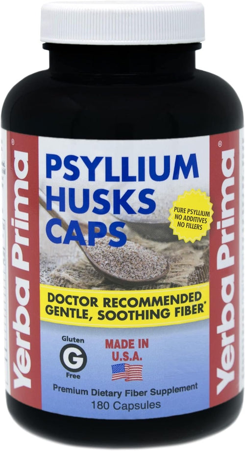 Yerba Prima Psyllium Husks Fiber Capsules, 625 mg, 180 Count