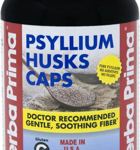 Yerba Prima Psyllium Husks Caps Dietary Fiber 625 mg, 180 Capsules - Colon Cleansing Supplement - Gut Health - Non-GMO Gluten Free