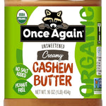 Once Again Organic Creamy Cashew Butter, 16oz - Unsweetened - USDA Organic, Gluten free Certified, Vegan, Kosher, Peanut Free - Glass Jar… (1 Jar)