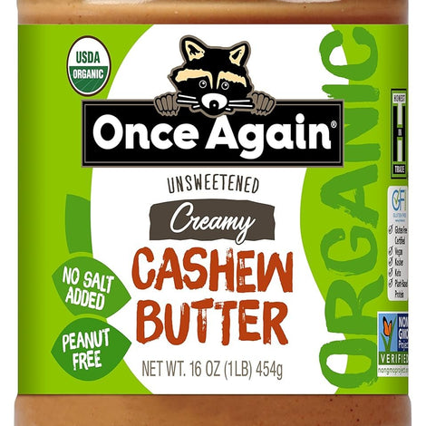 Once Again Organic Creamy Cashew Butter, 16oz - Unsweetened - USDA Organic, Gluten free Certified, Vegan, Kosher, Peanut Free - Glass Jar… (1 Jar)