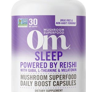 Om Mushroom Superfood Sleep Mushroom Capsules Superfood Supplement, 90 Count, 30 Days, Reishi, GABA, L-Theanine, Melatonin for Rest & Sleep Quality Superfood Supplement