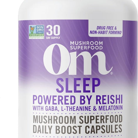 Om Mushroom Superfood Sleep Mushroom Capsules Superfood Supplement, 90 Count, 30 Days, Reishi, GABA, L-Theanine, Melatonin for Rest & Sleep Quality Superfood Supplement